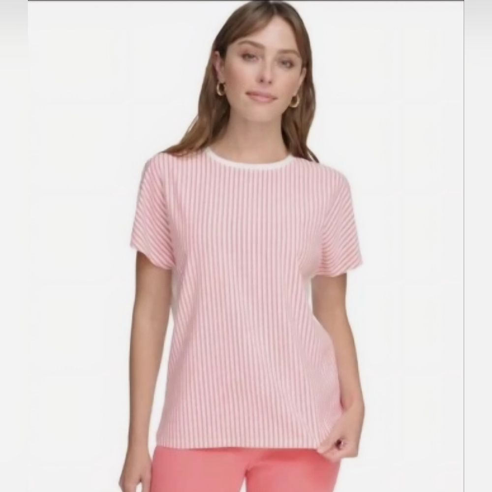 TOMMY HILFIGER Short-Sleeve Striped Tee | Shirt. Women's Size Large. 🤍🩷 NWT